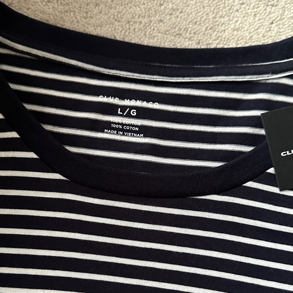 Club Monaco Navy and White Striped Men's Shirt! - Picture 7 of 8